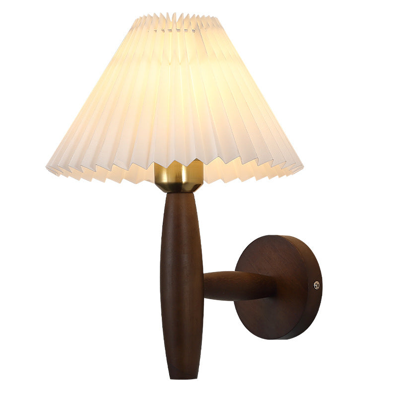 Traditioneller chinesischer plissierter Regenschirm Stoff Schatten Holz 1-Licht Wandlampe für das Wohnzimmer