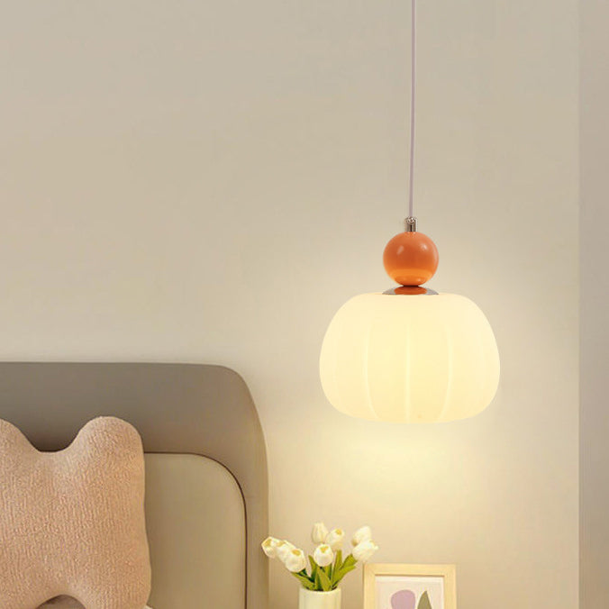nordische runde Kürbisform Hardware PE 1-Licht Pendelleuchte für das Schlafzimmer
