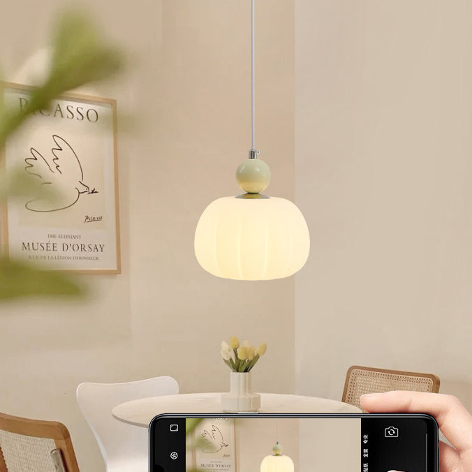 nordische runde Kürbisform Hardware PE 1-Licht Pendelleuchte für das Schlafzimmer