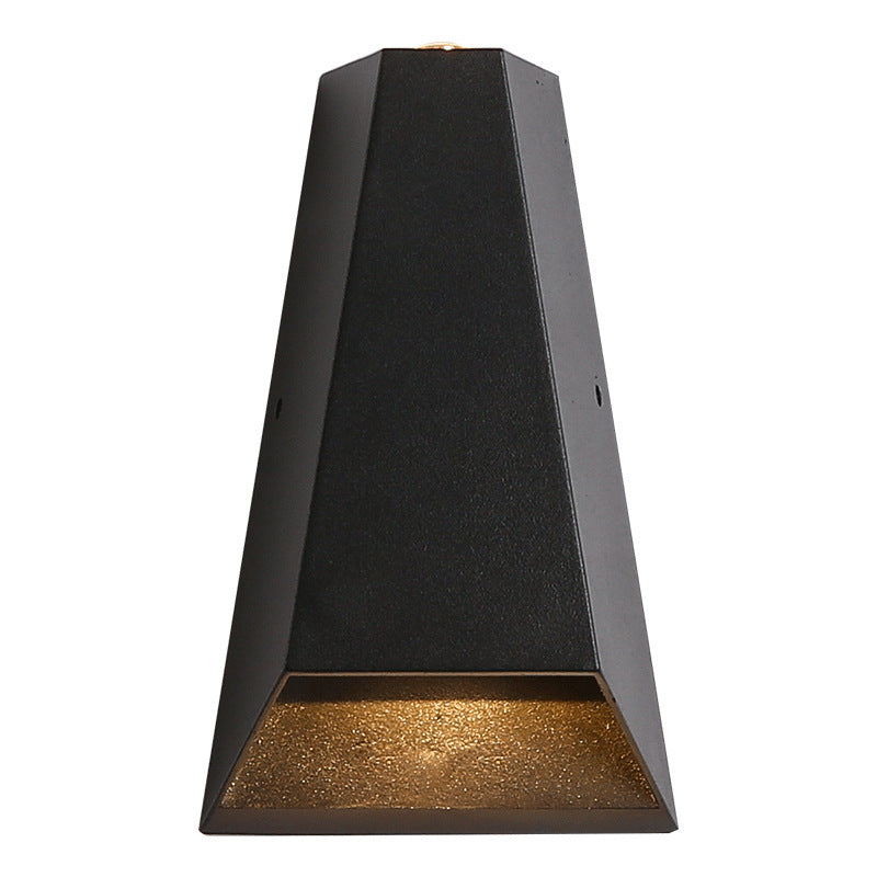 Moderne minimalistische Aluminium trapezförmige Auf- und Abwärts beleuchtete LED Außenwandlampe für Garten
