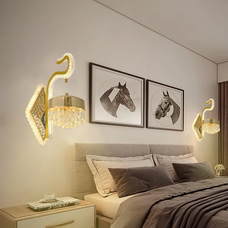 Zeitgenössische Luxus Gebogene Kristall Acryl LED Wandlampe Für Wohnzimmer