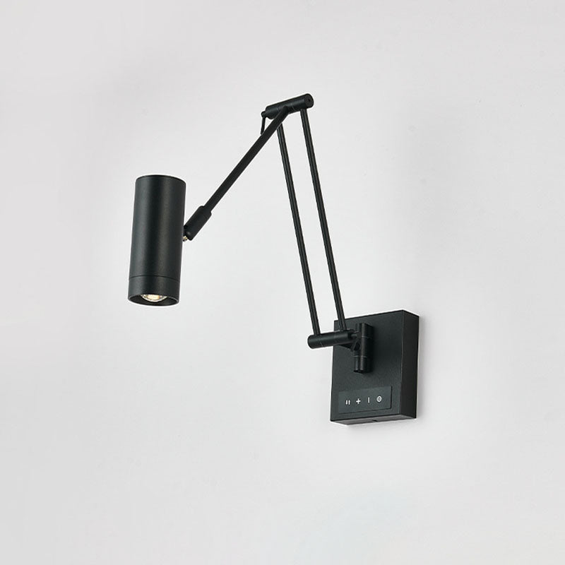 Zeitgenössische Schlichtheit Zylinder Eisen Aluminium verstellbare Arm LED Wandleuchte Lampe für das Wohnzimmer
