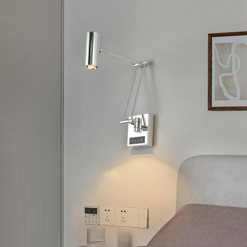 Zeitgenössische Schlichtheit Zylinder Eisen Aluminium verstellbare Arm LED Wandleuchte Lampe für das Wohnzimmer
