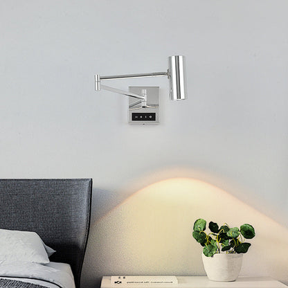 Zeitgenössische Schlichtheit Zylinder Eisen Aluminium verstellbare Arm LED Wandleuchte Lampe für das Wohnzimmer
