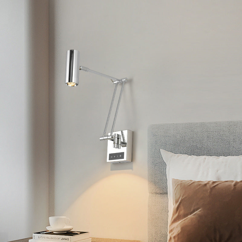 Zeitgenössische Schlichtheit Zylinder Eisen Aluminium verstellbare Arm LED Wandleuchte Lampe für das Wohnzimmer