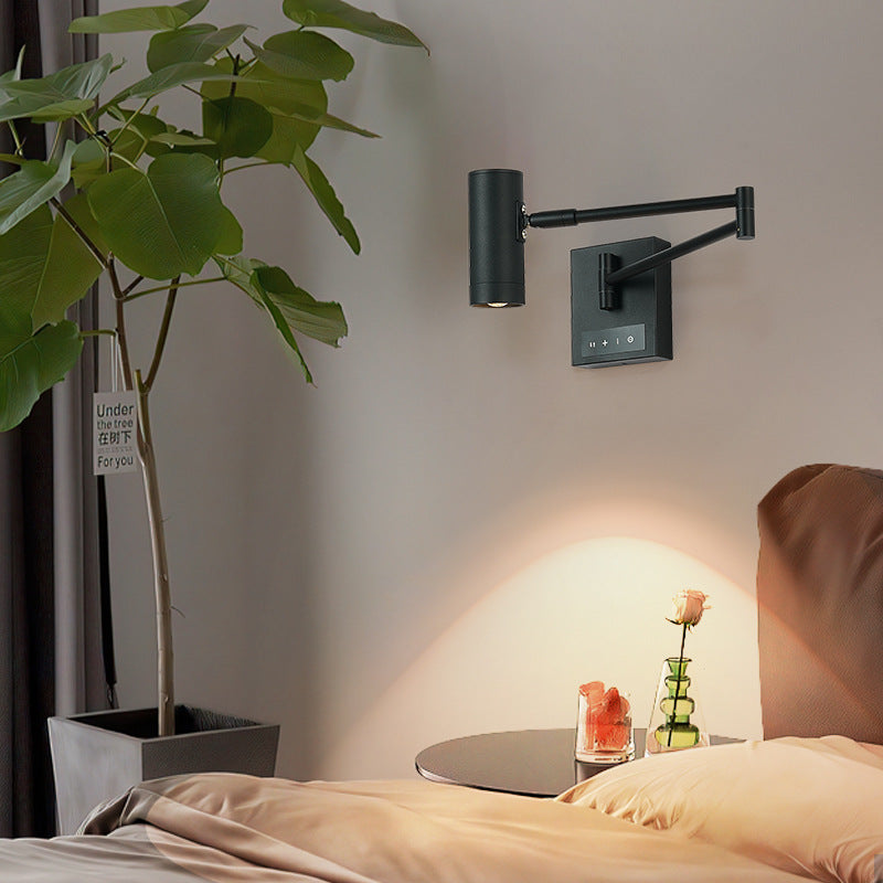 Zeitgenössische Schlichtheit Zylinder Eisen Aluminium verstellbare Arm LED Wandleuchte Lampe für das Wohnzimmer