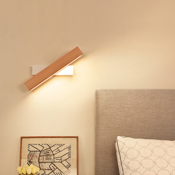 Moderne Minimalistische Holzmaserung Aluminium Lange Streifen LED Drehwandlampe Leselampe Für Schlafzimmer
