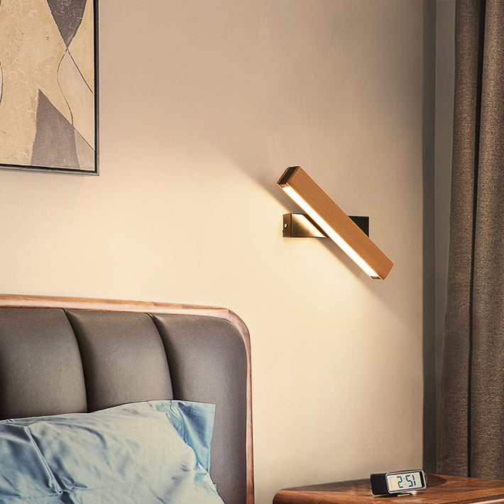 Moderne Minimalistische Holzmaserung Aluminium Lange Streifen LED Drehwandlampe Leselampe Für Schlafzimmer