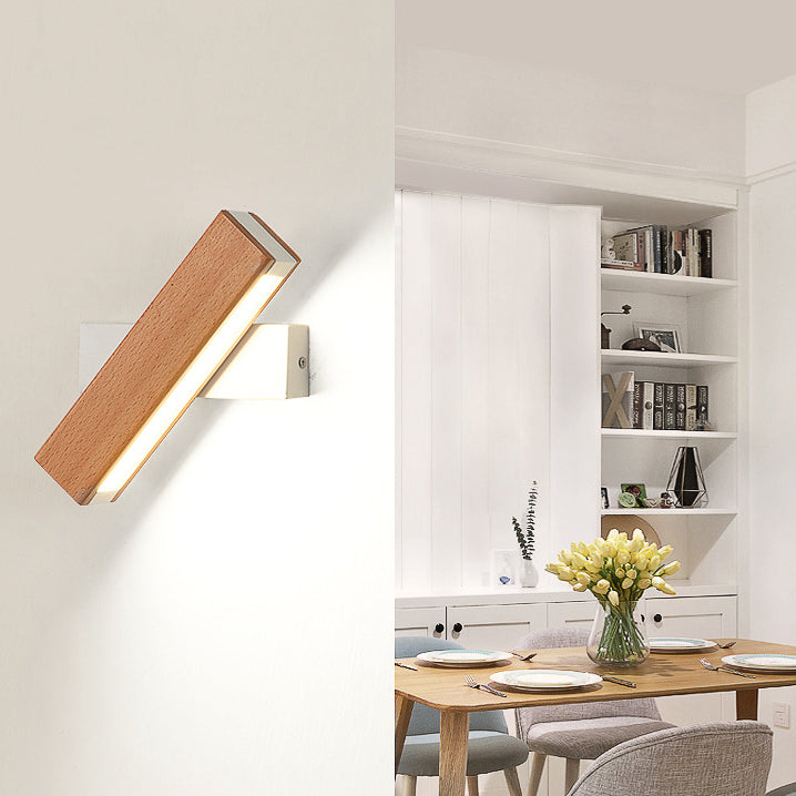Moderne Minimalistische Holzmaserung Aluminium Lange Streifen LED Drehwandlampe Leselampe Für Schlafzimmer