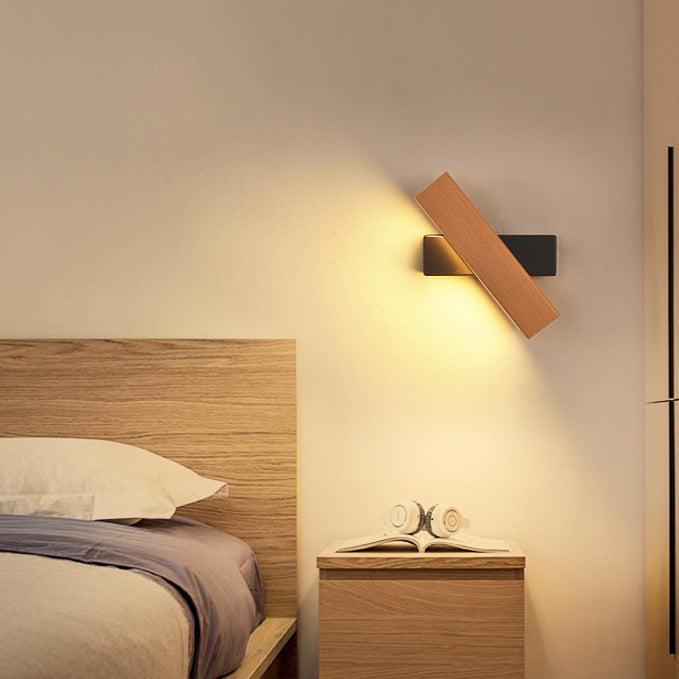 Moderne Minimalistische Holzmaserung Aluminium Lange Streifen LED Drehwandlampe Leselampe Für Schlafzimmer