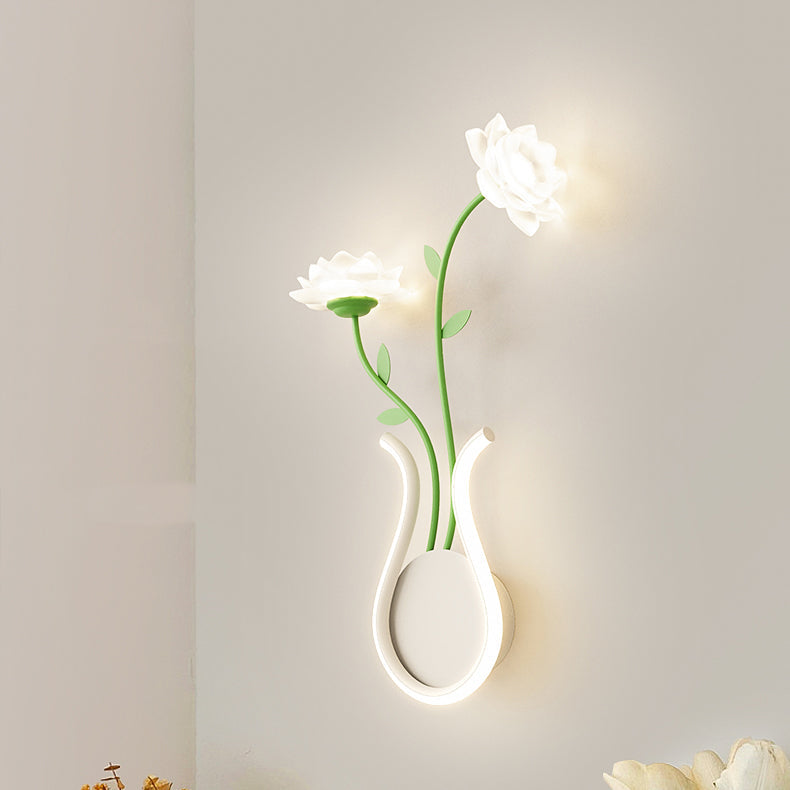 Moderne Art Deco Eisen Rose Blumen Glas Shade LED Wandleuchte Lampe Für Schlafzimmer