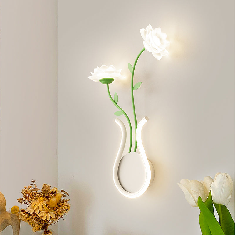 Moderne Art Deco Eisen Rose Blumen Glas Shade LED Wandleuchte Lampe Für Schlafzimmer