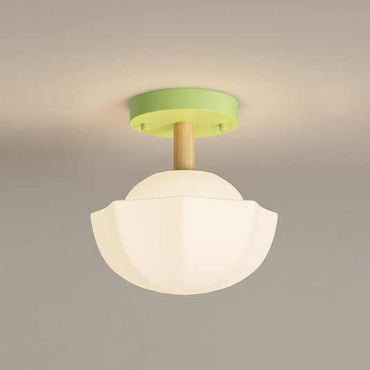 Zeitgenössische skandinavische Creme Blumen Runde Oval Eisen Glas 1-Licht Semi-Flush Mount Deckenleuchte für Schlafzimmer