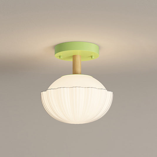 Zeitgenössische skandinavische Creme Blumen Runde Oval Eisen Glas 1-Licht Semi-Flush Mount Deckenleuchte für Schlafzimmer