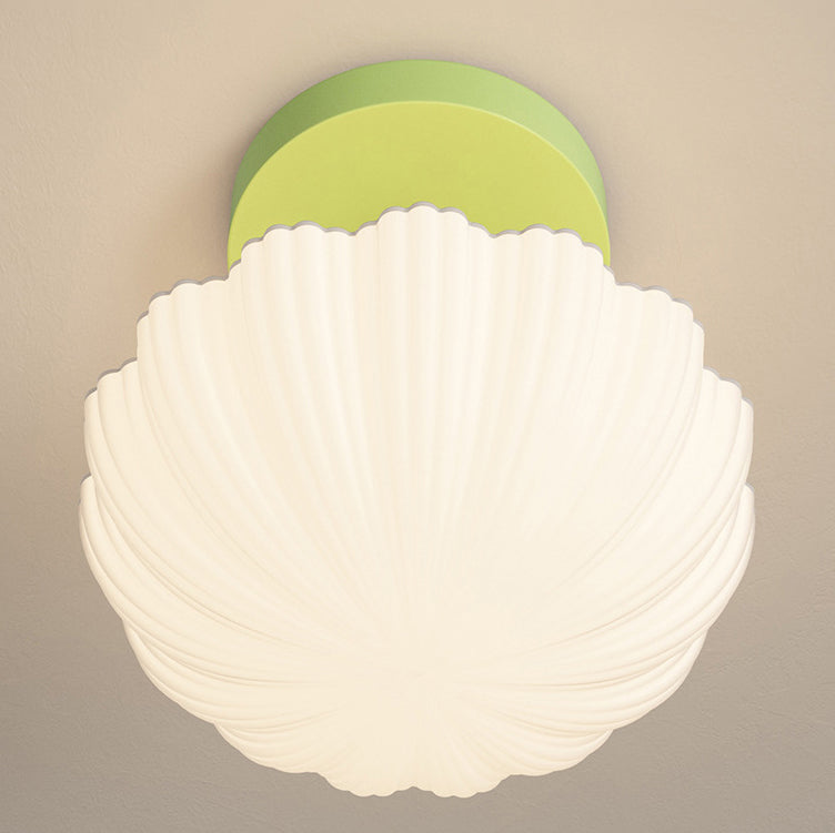 Zeitgenössische skandinavische Creme Blumen Runde Oval Eisen Glas 1-Licht Semi-Flush Mount Deckenleuchte für Schlafzimmer