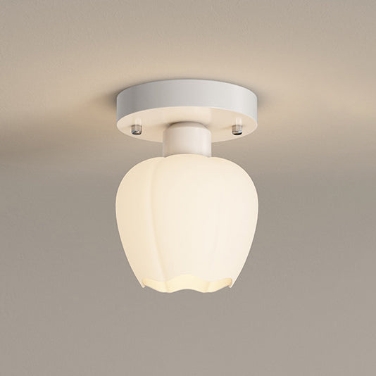 Zeitgenössische skandinavische Creme Blumen Runde Oval Eisen Glas 1-Licht Semi-Flush Mount Deckenleuchte für Schlafzimmer