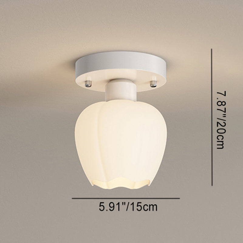 Zeitgenössische skandinavische Creme Blumen Runde Oval Eisen Glas 1-Licht Semi-Flush Mount Deckenleuchte für Schlafzimmer