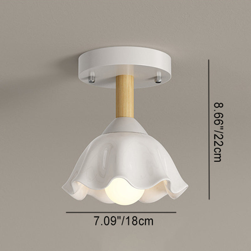 Zeitgenössische skandinavische Creme Blumen Runde Oval Eisen Glas 1-Licht Semi-Flush Mount Deckenleuchte für Schlafzimmer