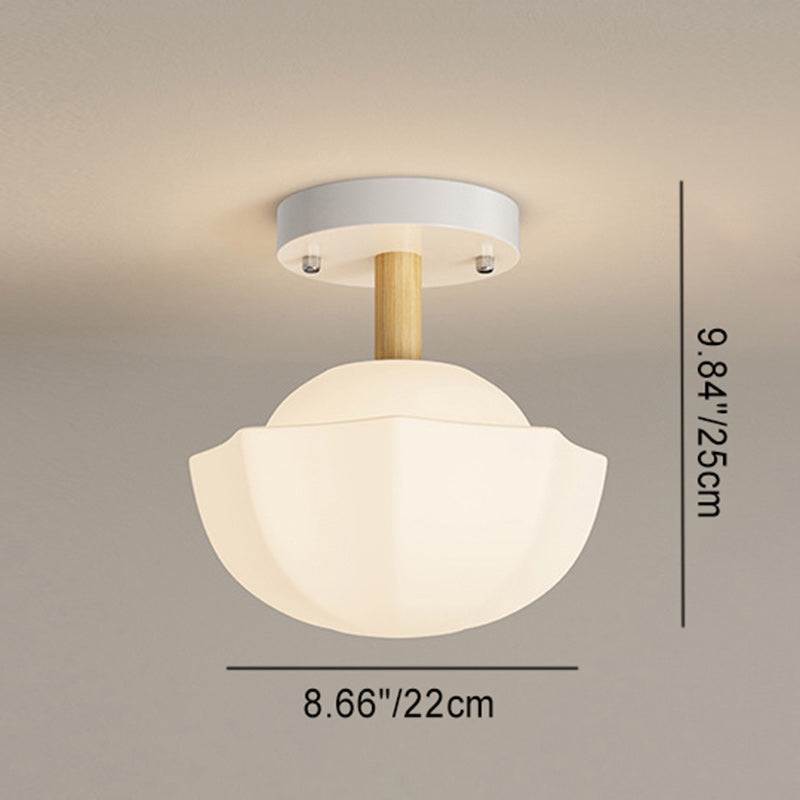 Zeitgenössische skandinavische Creme Blumen Runde Oval Eisen Glas 1-Licht Semi-Flush Mount Deckenleuchte für Schlafzimmer
