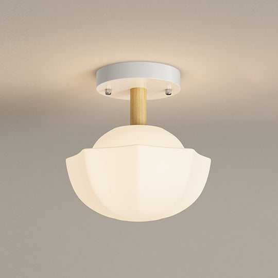 Zeitgenössische skandinavische Creme Blumen Runde Oval Eisen Glas 1-Licht Semi-Flush Mount Deckenleuchte für Schlafzimmer