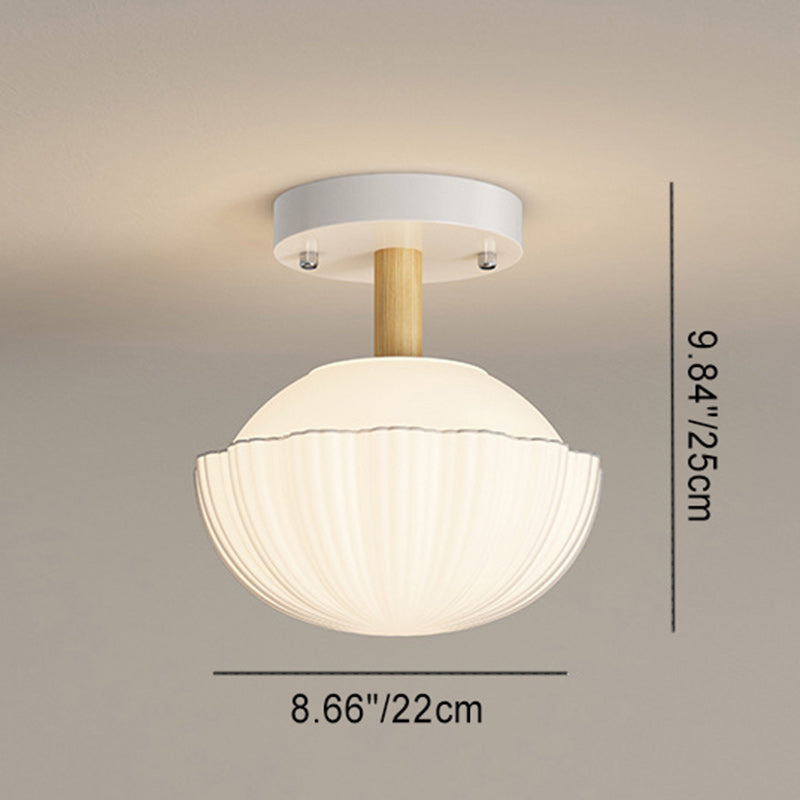 Zeitgenössische skandinavische Creme Blumen Runde Oval Eisen Glas 1-Licht Semi-Flush Mount Deckenleuchte für Schlafzimmer