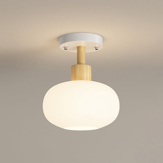 Zeitgenössische skandinavische Creme Blumen Runde Oval Eisen Glas 1-Licht Semi-Flush Mount Deckenleuchte für Schlafzimmer