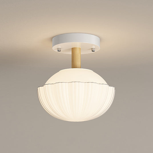 Zeitgenössische skandinavische Creme Blumen Runde Oval Eisen Glas 1-Licht Semi-Flush Mount Deckenleuchte für Schlafzimmer