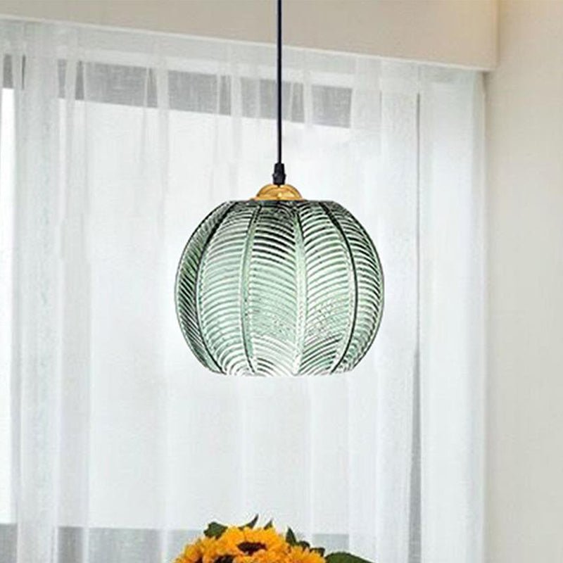 skandinavische Blattmuster Runde Hardware Glas 1-Licht Pendelleuchte für das Esszimmer