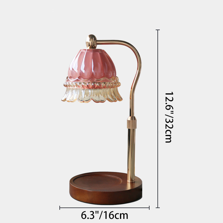 Moderne Art Deco Hebbare Glockenorchideen Eisen Glas Holz 1-Licht schmelzende Wachstischlampe für das Schlafzimmer