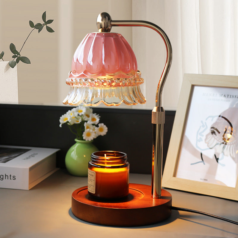 Moderne Art Deco Hebbare Glockenorchideen Eisen Glas Holz 1-Licht schmelzende Wachstischlampe für das Schlafzimmer