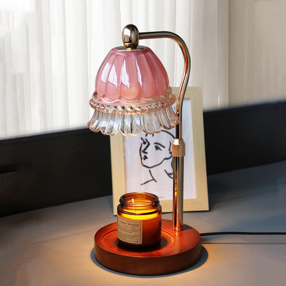 Moderne Art Deco Hebbare Glockenorchideen Eisen Glas Holz 1-Licht schmelzende Wachstischlampe für das Schlafzimmer