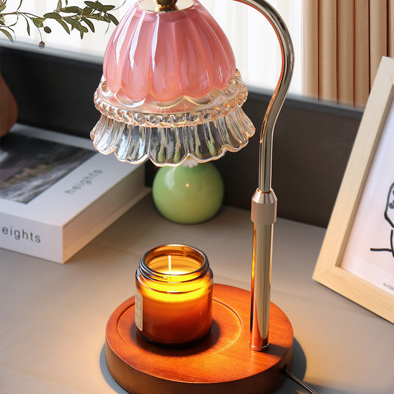 Moderne Art Deco Hebbare Glockenorchideen Eisen Glas Holz 1-Licht schmelzende Wachstischlampe für das Schlafzimmer
