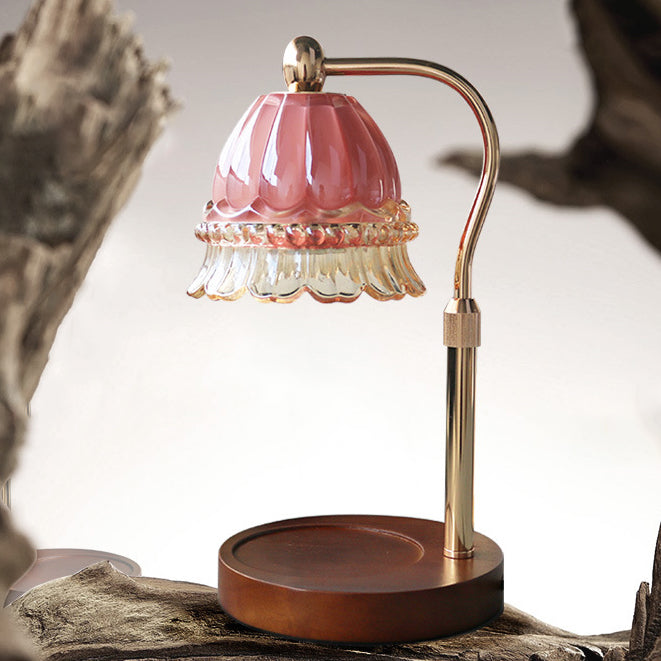 Moderne Art Deco Hebbare Glockenorchideen Eisen Glas Holz 1-Licht schmelzende Wachstischlampe für das Schlafzimmer