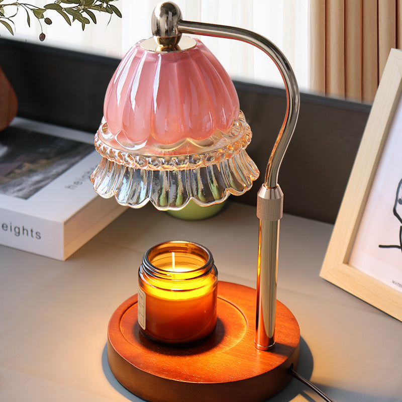 Moderne Art Deco Hebbare Glockenorchideen Eisen Glas Holz 1-Licht schmelzende Wachstischlampe für das Schlafzimmer