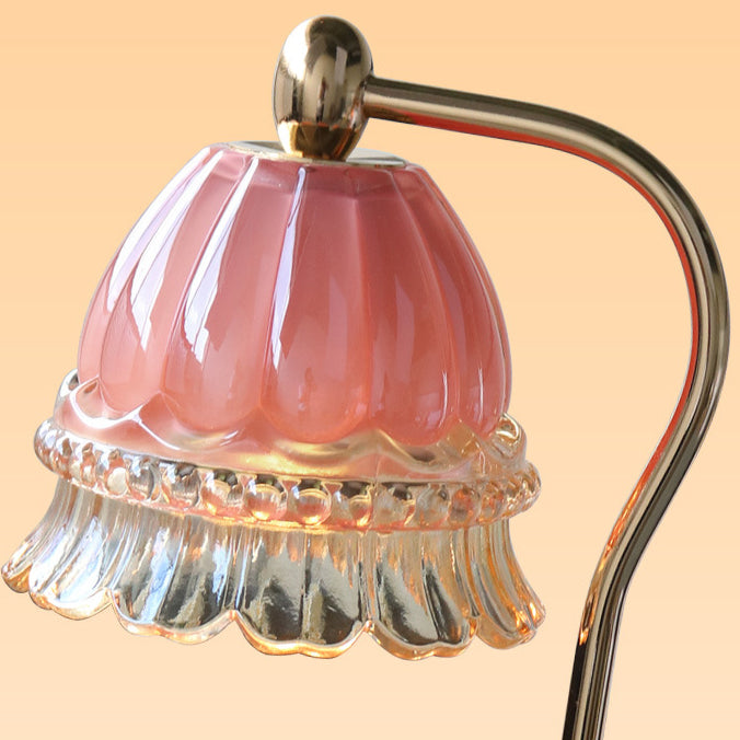 Moderne Art Deco Hebbare Glockenorchideen Eisen Glas Holz 1-Licht schmelzende Wachstischlampe für das Schlafzimmer