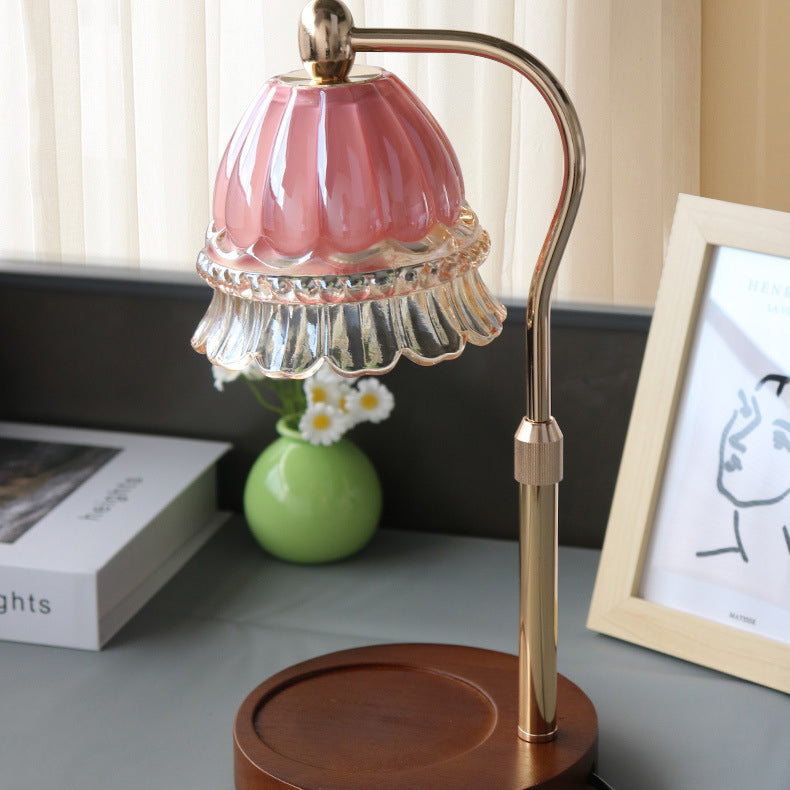 Moderne Art Deco Hebbare Glockenorchideen Eisen Glas Holz 1-Licht schmelzende Wachstischlampe für das Schlafzimmer