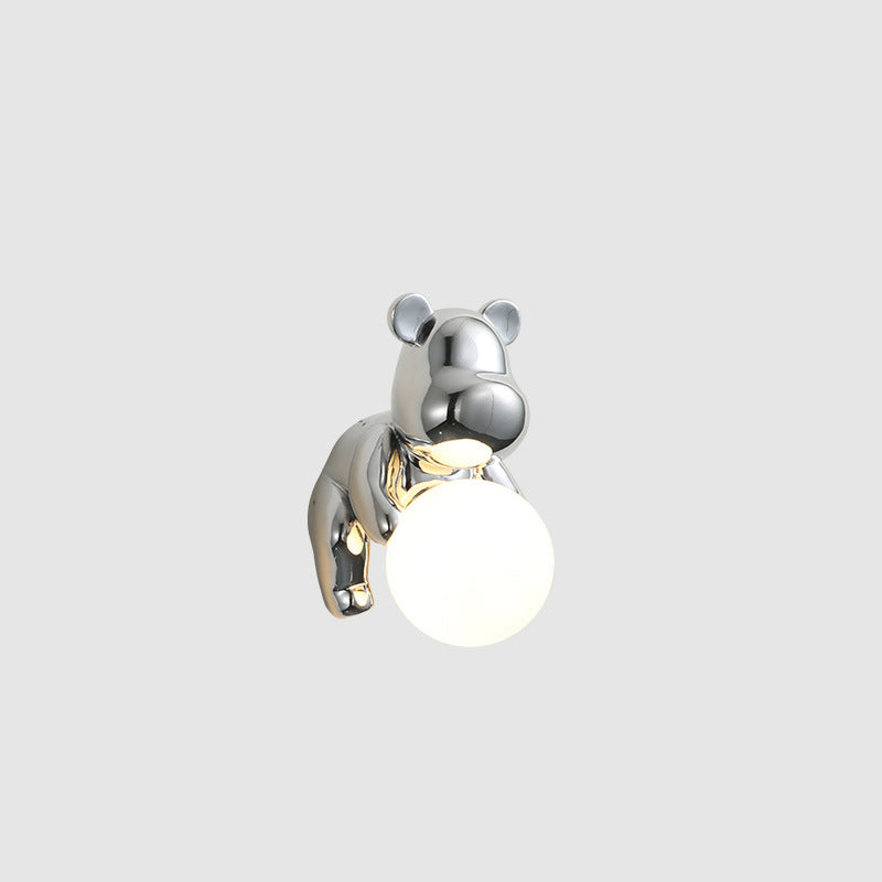 Zeitgenössische kreative Bärenkugel Harzglas 1-licht Wandleuchte Lampe für Schlafzimmer