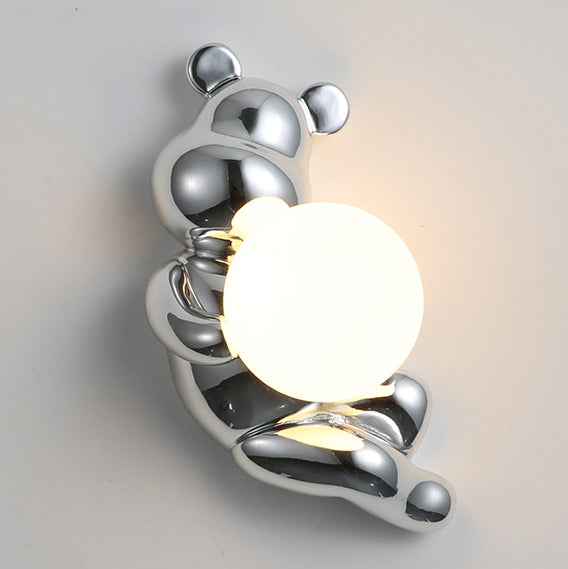 Zeitgenössische kreative Bärenkugel Harzglas 1-licht Wandleuchte Lampe für Schlafzimmer