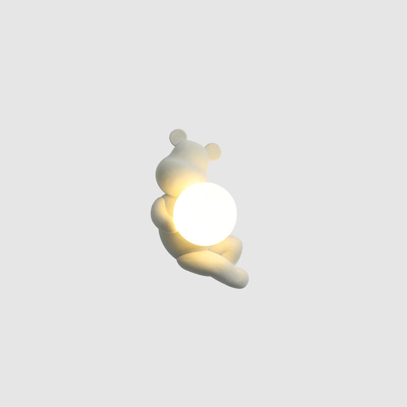 Zeitgenössische kreative Bärenkugel Harzglas 1-licht Wandleuchte Lampe für Schlafzimmer