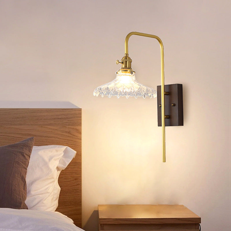 Zeitgenössische Nordische Flugteller Gummi Holz Eisen Glas 1-Licht Wandleuchte Lampe Für Schlafzimmer