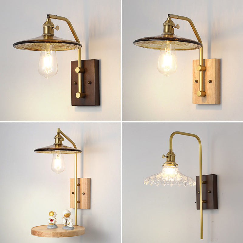 Zeitgenössische Nordische Flugteller Gummi Holz Eisen Glas 1-Licht Wandleuchte Lampe Für Schlafzimmer