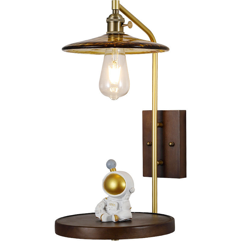 Zeitgenössische Nordische Flugteller Gummi Holz Eisen Glas 1-Licht Wandleuchte Lampe Für Schlafzimmer