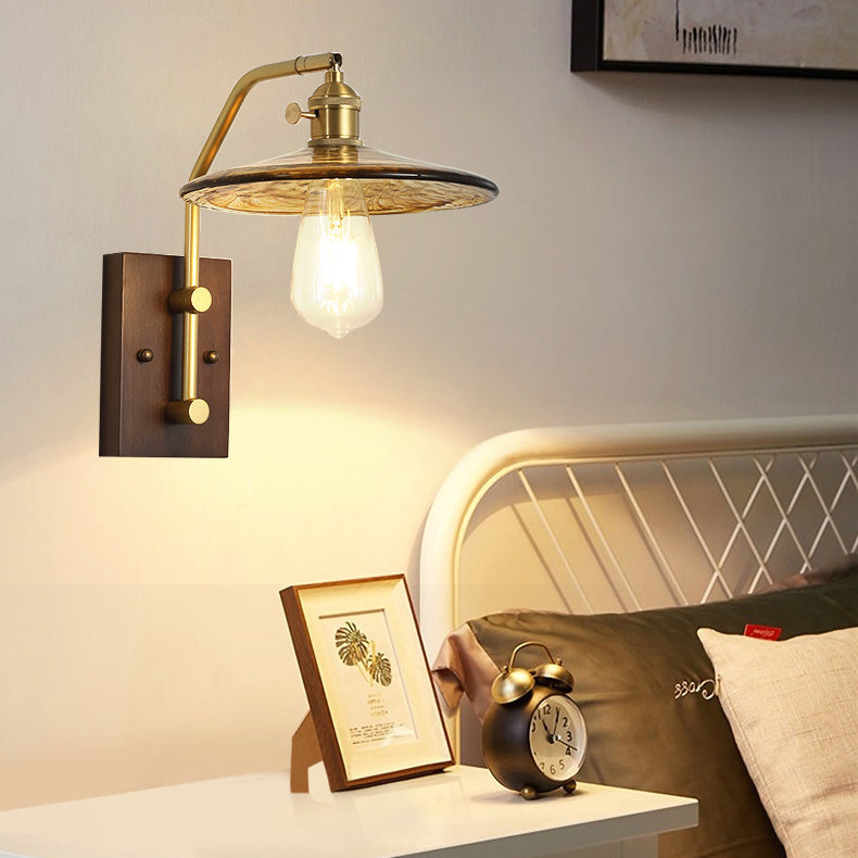 Zeitgenössische Nordische Flugteller Gummi Holz Eisen Glas 1-Licht Wandleuchte Lampe Für Schlafzimmer