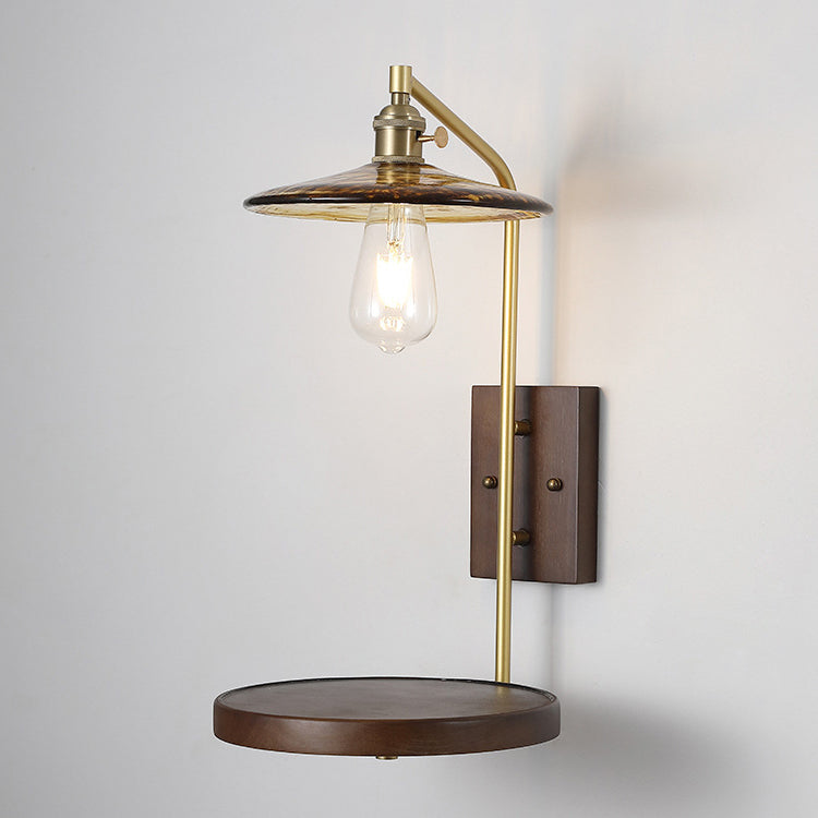 Zeitgenössische Nordische Flugteller Gummi Holz Eisen Glas 1-Licht Wandleuchte Lampe Für Schlafzimmer