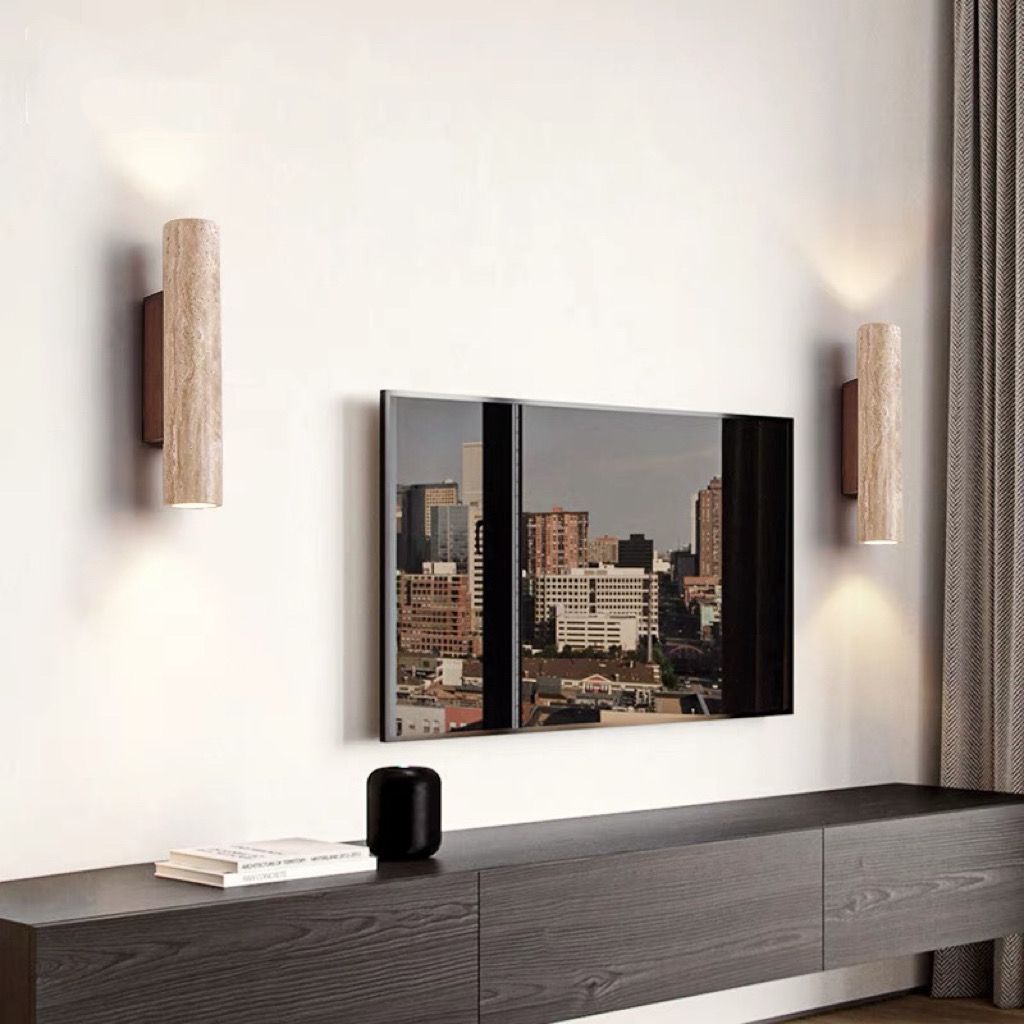 Frendorf | Nordivea Travertin-Wandleuchte | Skandinavisches Design | 2-flammig | Holz & Travertin