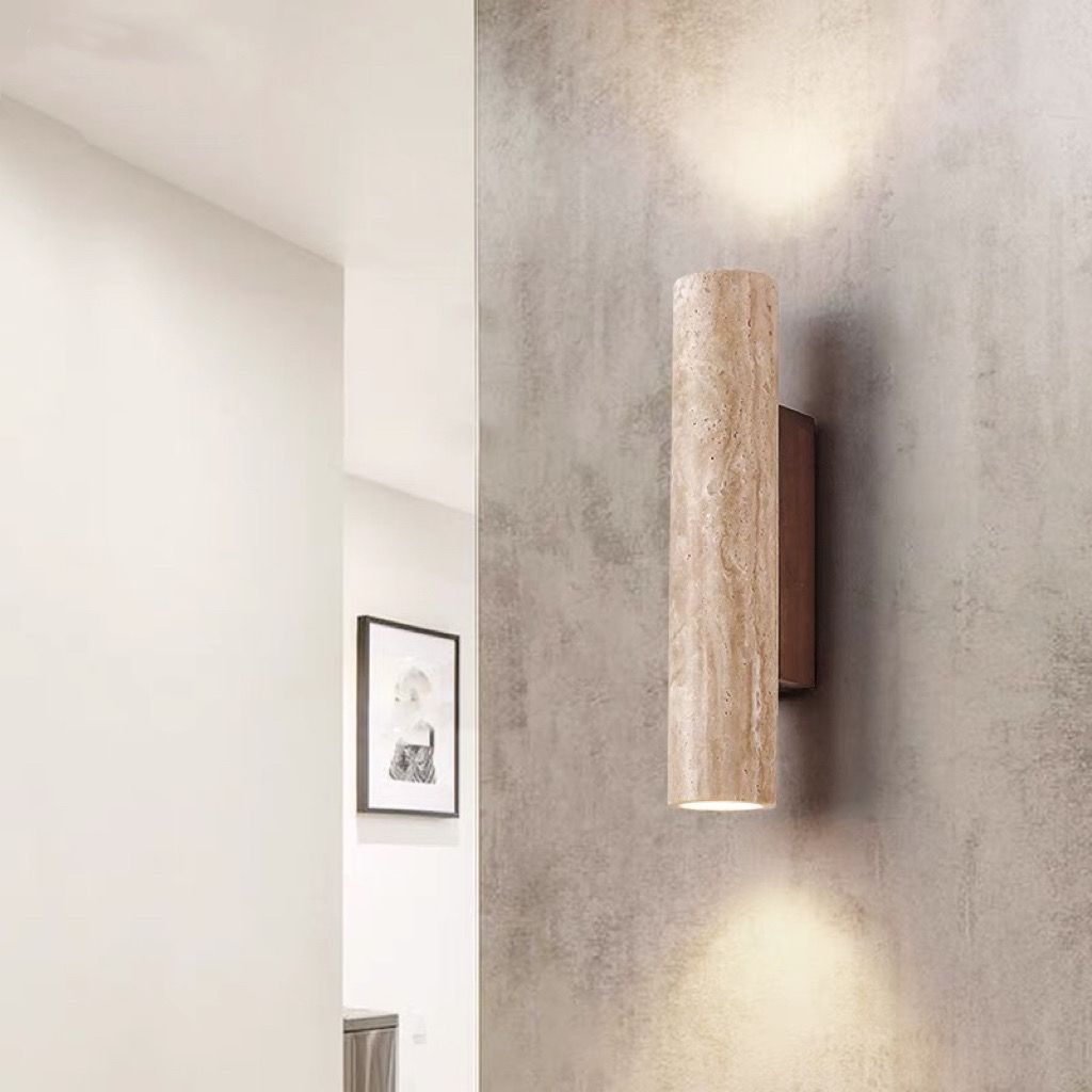 Frendorf | Nordivea Travertin-Wandleuchte | Skandinavisches Design | 2-flammig | Holz & Travertin