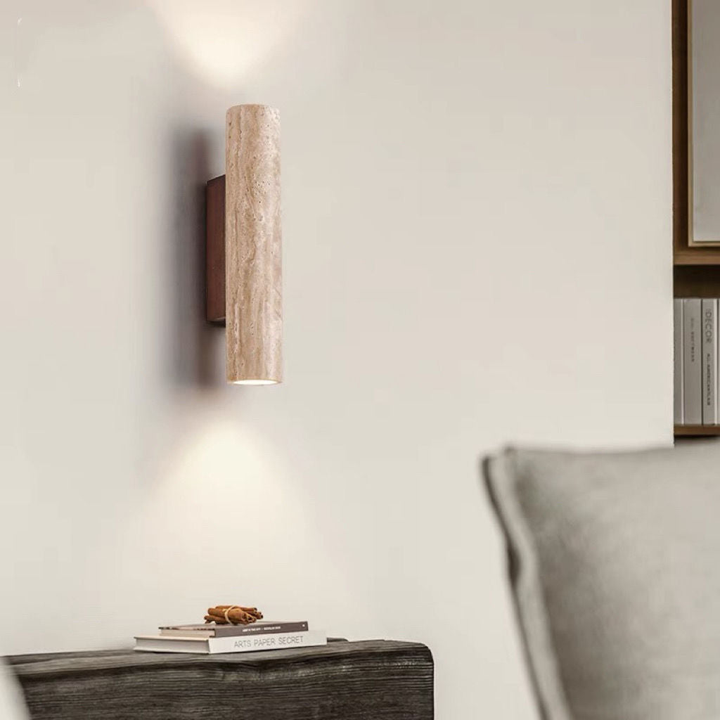 Frendorf | Nordivea Travertin-Wandleuchte | Skandinavisches Design | 2-flammig | Holz & Travertin