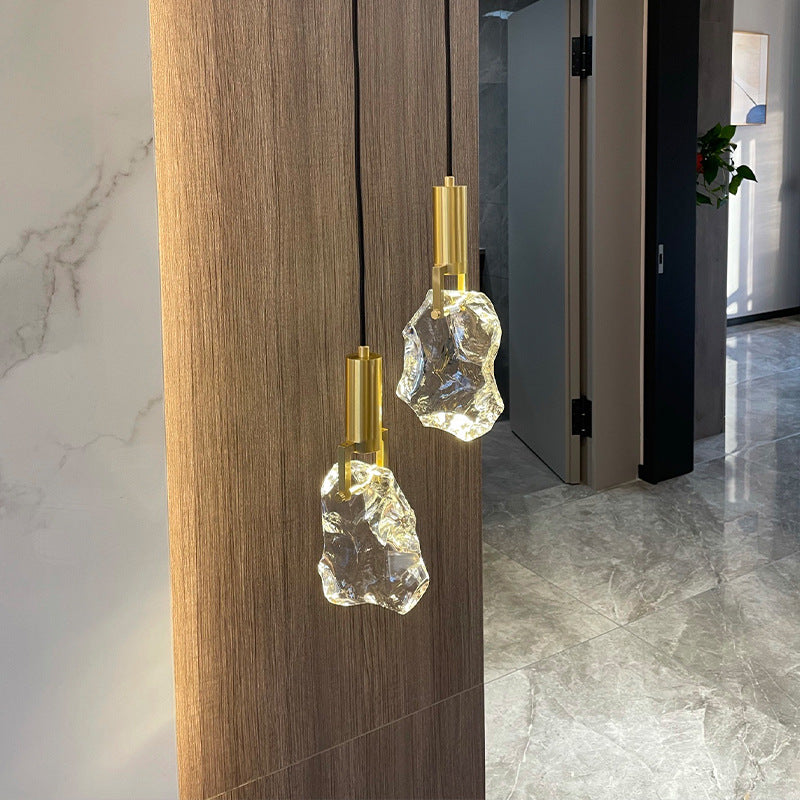Luxus Zylinder Unregelmäßige Ovale Kristall Eisen Messing 1-Licht Pendelleuchte Für Wohnzimmer