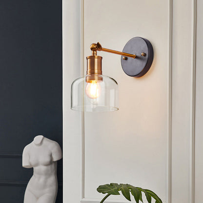 Zeitgenössische skandinavische runde konische Zylinder Glas Eisen 1-Licht Wandleuchte Lampe für das Wohnzimmer