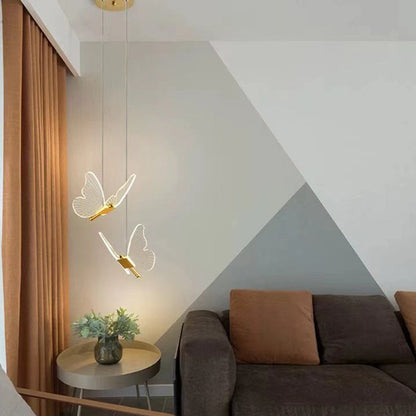 skandinavische Schmetterling Rund Acryl Hardware LED Kronleuchter für das Wohnzimmer